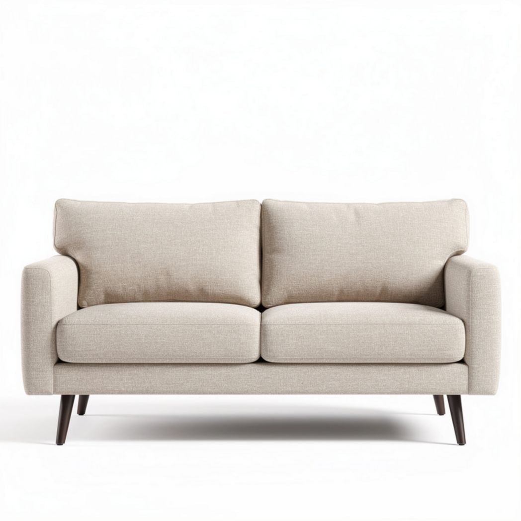 Sofa mit zwei Sitzplätzen aus beige Textil und Holzbeinen 180 x 85 x 75cm