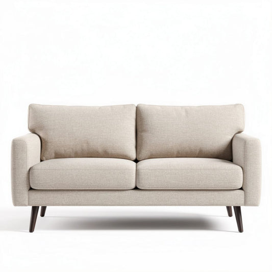 Sofa mit zwei Sitzplätzen aus beige Textil und Holzbeinen 180 x 85 x 75cm