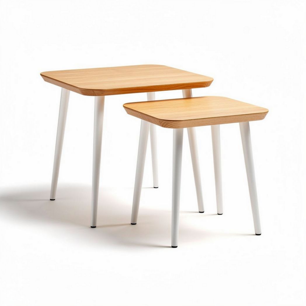Beistelltisch Set aus Holz und Metall in natur und weiß 50 x 50 x 45cm