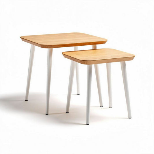 Beistelltisch Set aus Holz und Metall in natur und weiß 50 x 50 x 45cm