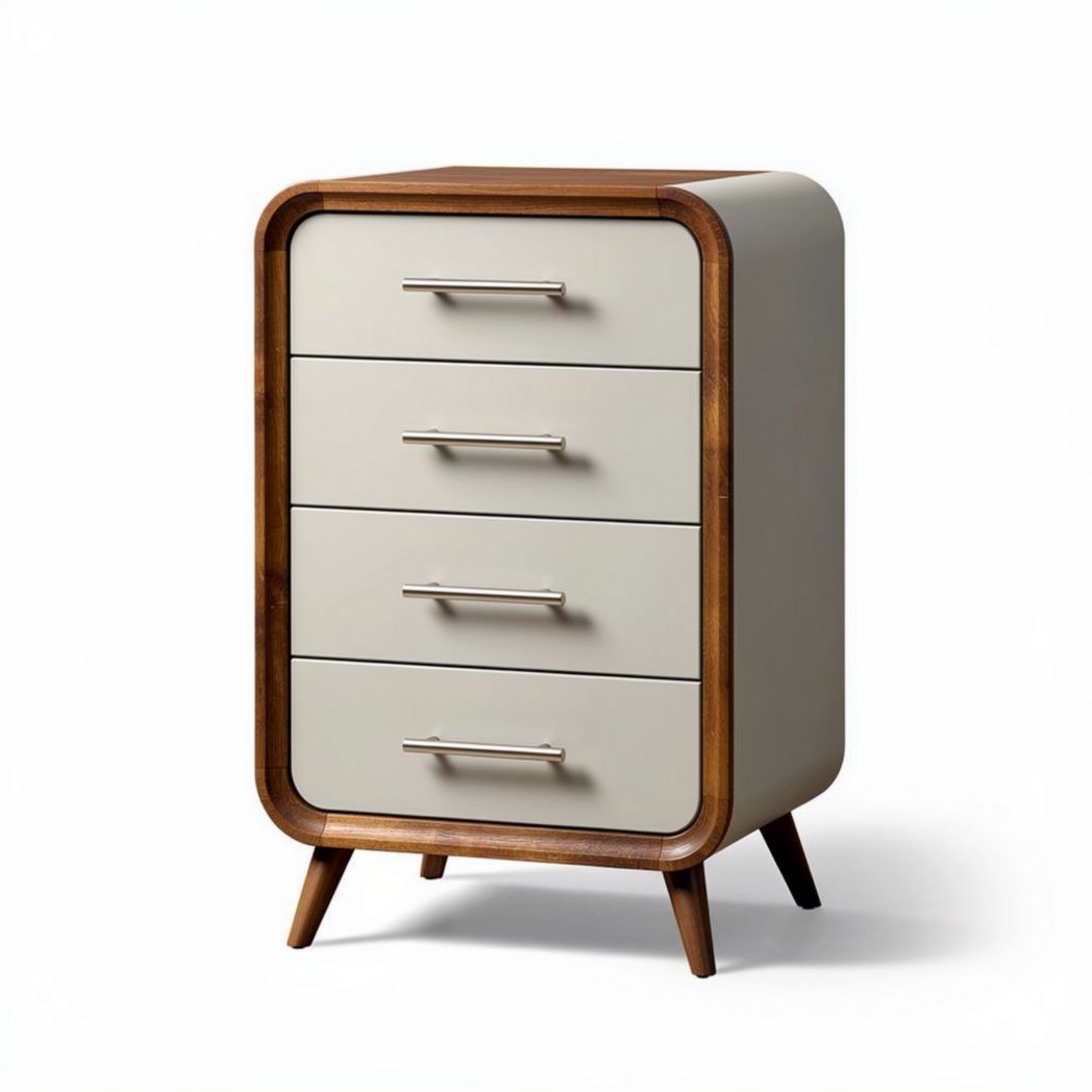 Nachttisch aus Holz mit vier Schubladen in beige und Holzfarbe 40 x 40 x 60cm