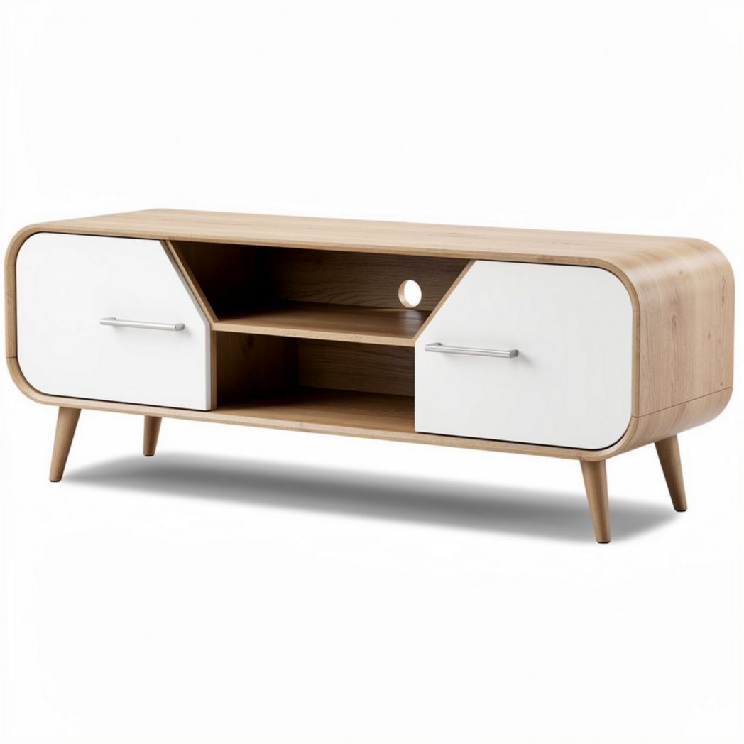 Fernsehschrank aus naturholz mit weißem lack und abmessungen 120 x 40 x 50cm