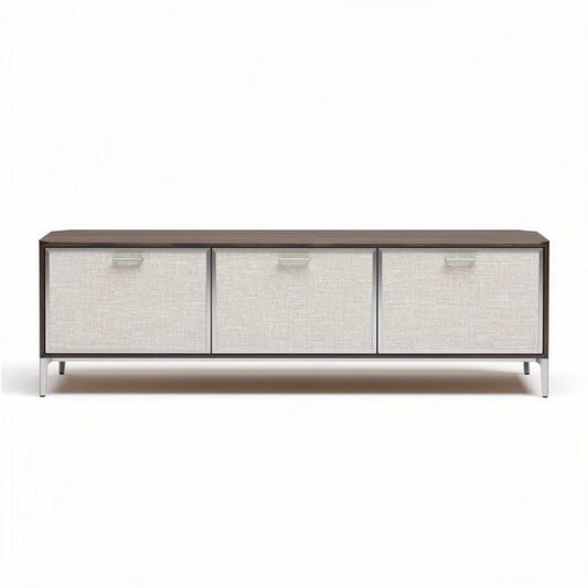 Fernsehtisch aus Holz und Stoff in braun und beige 150 x 40 x 50 cm