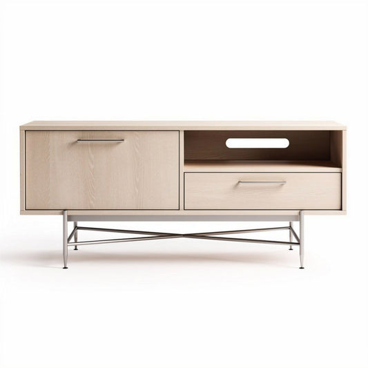 Holz tv-unterschrank in beige mit metallbeinen 120 x 40 x 50cm