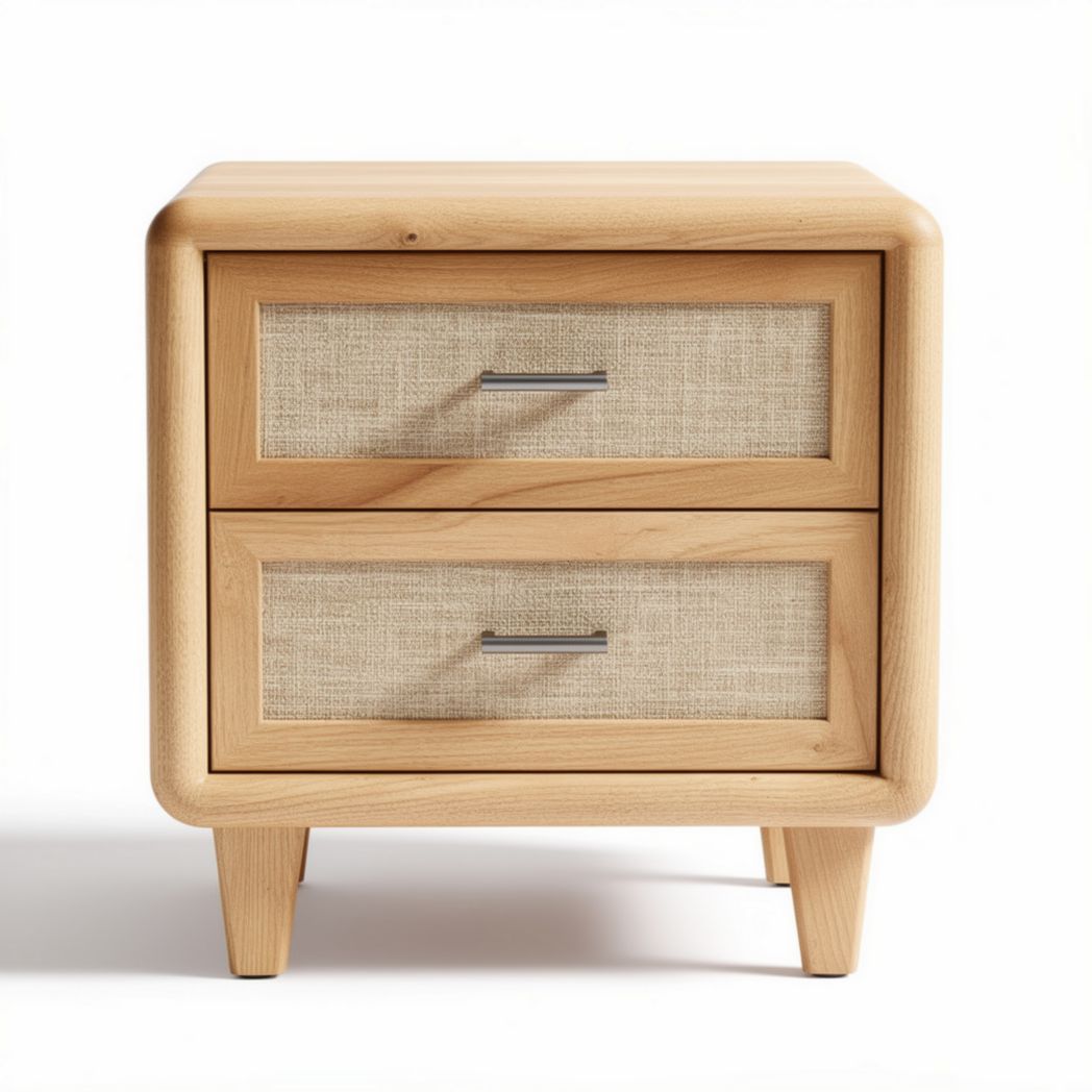 Nachttisch aus holz mit zwei schubladen in beige 50 x 40 x 50cm